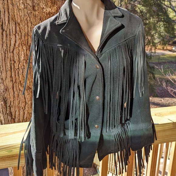 Vintage Schott Western Authentic Styling Fringe Suede Jacket in Emerald Green - Picture 9 of 15